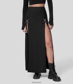 Halara נשים אבזם דקורטיבי בעל מותן גבוה מפוצל 2 ב-1 חצאית מקסי קז'ואל XX0PF701 הַלבָּשָׁה שָׁחוֹר