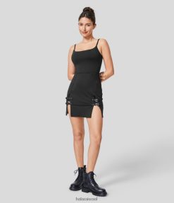 Halara נשים אבזם מתכוונן ללא גב מפוצל 2 ב-1 bodycon מיני שמלת חלק קז'ואל XX0PF1025 הַלבָּשָׁה שָׁחוֹר