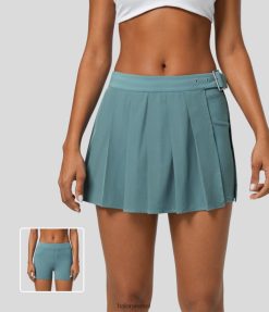 Halara נשים אבזם מתכוונן עם קפלים 2 חלקים מיקרו מיני חצאית קז'ואל מהיר יבש XX0PF621 הַלבָּשָׁה כחול אבן