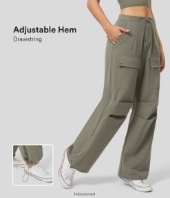 Halara נשים אמצע עלייה כיסים מרובים שרוולים מתכוונן מכפלת שרוך רחב רגל מכנסיים מזדמנים מטען XX0PF184 הַלבָּשָׁה וטיבר