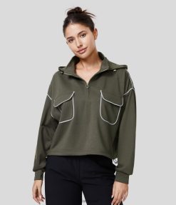 Halara נשים ברדס נשלף צווארון גבוה חצי כיס רוכסן מתכוונן עם שרוך סווטשירט מזדמן מכותנה XX0PF2013 הַלבָּשָׁה עלה גפן