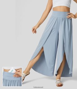 Halara נשים גב מותן גבוה כיס רצועת מותן palazzo flowy מפוצלת רגל רחבה מכנסיים קז'ואל מגניבים XX0PF204 בגדים פעילים ערפל כחול