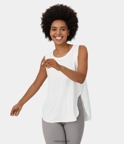 Halara נשים גופיה מזדמנת עם צווארון עגול מפוצל XX0PF1652 הַלבָּשָׁה לבן