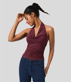 Halara נשים גופייה קז'ואלית מרופדת ללא גב XX0PF1624 הַלבָּשָׁה חום חדש