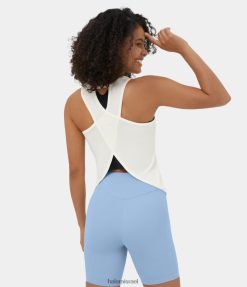 Halara נשים גופייה קז'ואלית שקופה בגזרה א-סימטרית XX0PF1777 בגדים פעילים לבן