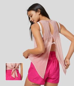 Halara נשים גופיית אימון ג'קארד נמר חתוכה מפוצלת XX0PF1739 בגדים פעילים ורוד אבק כוכבים