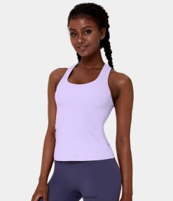 Halara נשים גופיית אימון Racerback עם צווארון U נמתח מוצק XX0PF1687 בגדים פעילים סגול בהיר