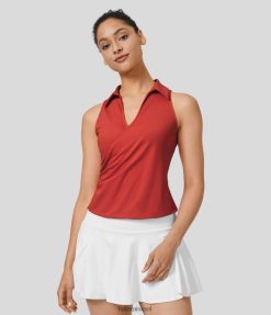 Halara נשים גופיית גולף מוצלבת עם צווארון V במהירות יבשה XX0PF1720 בגדים פעילים פרג אמיץ