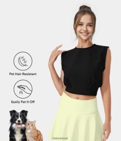 Halara נשים גופיית יוגה קצוצה ללא שרוולים עמידה לשיער חיות מחמד patitoff flow XX0PF1673 בגדים פעילים שָׁחוֹר