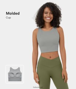 Halara נשים גופיית יוגה קצוצה עם צווארון עגול ללא גב XX0PF1783 בגדים פעילים אפור רפאים