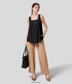 Halara נשים גופיית עבודה משופשפת בצוואר מרובע XX0PF1718 בגדים פעילים שָׁחוֹר