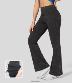 Halara נשים ג'ינס עם כפתור מותן קסום עם תפירה עליונה שטוף סריג נמתח XX0PF340 הַלבָּשָׁה ג'ינס שחור אפור