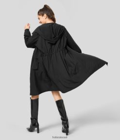 Halara נשים ז'קט מטען לטיולים מהיר יבש עם קפוצ'ון עם שרוך עם שרוך מותן בכיס קדמי כפתור ארוך XX0PF267 הַלבָּשָׁה שָׁחוֹר