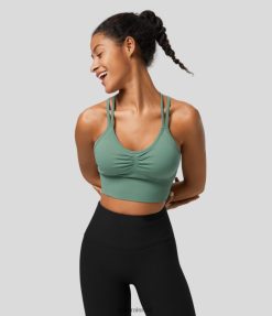 Halara נשים זרימה חלקה תמיכה נמוכה רצועות כפולות רצועות ללא גב חזיית ספורט צולבת XX0PF1576 בגדים פעילים סלמון