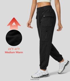 Halara נשים חגורת מותניים אלסטית בגובה בינוני כיסים מרובים צמר רוכסן טיולי טרנינג מטען כותנה XX0PF74 בגדים פעילים שָׁחוֹר