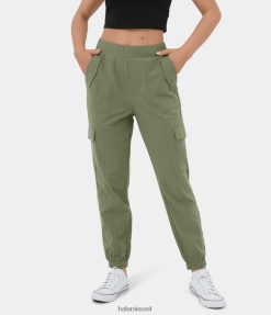 Halara נשים חגורת מותניים אלסטית בעליה בינונית עם כיסים מזדמנים מכותנה מטען XX0PF41 הַלבָּשָׁה לודן ירוק