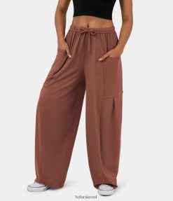 Halara נשים חגורת מותניים אלסטית עלייה בינונית עם שרוך כיס צדדי פאלאצו מכנסיים מזדמנים עם רגל רחבה XX0PF117 הַלבָּשָׁה סירופ מייפל