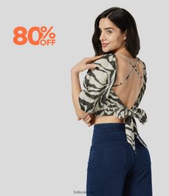 Halara נשים חולצת כותנה קצוצה עם שרוולים נפוחים עם צוואר מרובע ללא גב. XX0PF1626 הַלבָּשָׁה זֶבּרָה