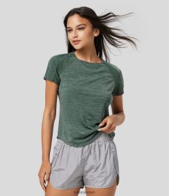 Halara נשים חולצת ספורט אימון שרוולים מרושת רשת מעוקלת XX0PF1821 בגדים פעילים מרקם ירוק