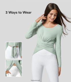 Halara נשים חולצת ספורט יוגה מוצקה בכפתור מכפלת עם שרוולים ארוכי צוואר עגול XX0PF1903 בגדים פעילים הירקן הכי הוגן