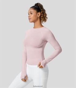 Halara נשים חולצת ספורט יוגה עם חור אגודל מוצק XX0PF1792 בגדים פעילים לילך חיוור