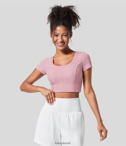 Halara נשים חולצת ספורט קז'ואל קצוצה עם צווארון U קצר XX0PF1893 בגדים פעילים סגול מולבן