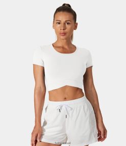 Halara נשים חולצת ספורט קצוצה בקטיפה softlyzero XX0PF1793 בגדים פעילים לבן