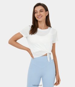 Halara נשים חולצת ספורט ריצה קצוצה עם שרוול קצר א-סימטרי XX0PF1798 בגדים פעילים לבן