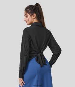 Halara נשים חולצת עבודה מגניבה עם שרוולים ארוכים עם כפתור צווארון XX0PF1659 הַלבָּשָׁה שָׁחוֹר