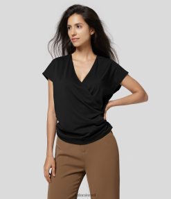 Halara נשים חולצת עבודה מוצקה עם שרוולים מוצלבים עם צווארון V XX0PF1623 הַלבָּשָׁה שָׁחוֹר