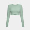 Halara נשים חולצת קטיפה softlyzero אגודל מוצלבת מכפלת קצוץ יוגה ספורט טופ XX0PF1865 בגדים פעילים ירוק עדין