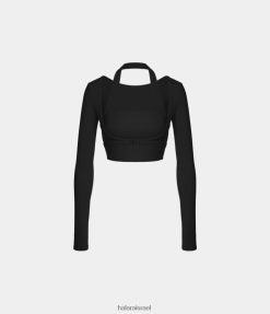 Halara נשים חולצת קטיפה softlyzero חור אגודל שרוול ארוך קצוץ 2 ב-1 ספורט טופ XX0PF1828 בגדים פעילים שָׁחוֹר