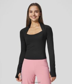 Halara נשים חולצת קטיפה softlyzero עם שרוול ארוך חור 2 ב-1 יוגה ספורט XX0PF1825 בגדים פעילים שָׁחוֹר