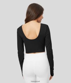 Halara נשים חור אגודל מרופד עם צוואר V ללא גב חתוך יוגה ספורט טופ XX0PF1846 בגדים פעילים שָׁחוֹר