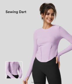 Halara נשים חור אגודל סרוג מצולע תפירת חץ מכפלת מעוקלת טופ טיולים דק XX0PF2062 הַלבָּשָׁה זר סחלב