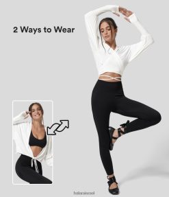 Halara נשים חור אגודל עטוף צוואר V. תחתון ספורט נינוח XX0PF1816 בגדים פעילים לבן
