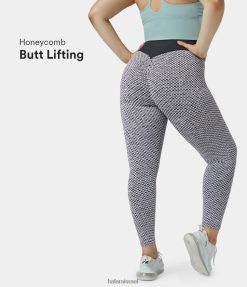 Halara נשים חותלות בעלות מרקם גבוה בגודל 7/8 XX0PF2137 בגדים פעילים תבנית רשת לבנה