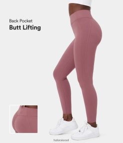 Halara נשים חותלות כותנה 7/8 בכיס אחורי עם מותן גבוה XX0PF1522 בגדים פעילים ורד קמל