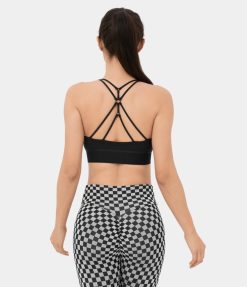 Halara נשים חזיית ספורט יוגה מצולעת עם צוואר תמיכה נמוך ללא גב XX0PF1611 בגדים פעילים שָׁחוֹר