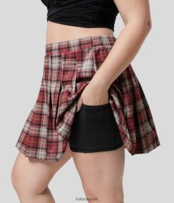Halara נשים חצאית 2 ב-1 כיס צד עם מותן גבוהה משובצת קפלים מיני קז'ואל במידות גדולות XX0PF545 תחתונים משבצת אדומה לבנים