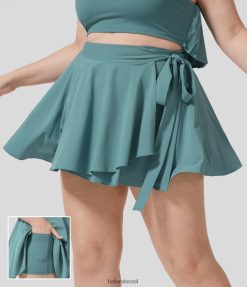 Halara נשים חצאית 2 ב-1 צדדית 2 ב-1 צדדית עם קשירת מותן גבוהה זורחת מיקרו מיני מתלקחת במהירות יבשה קז'ואל במידות גדולות XX0PF546 בגדים פעילים כחול מינרלי