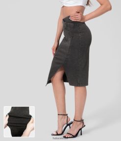 Halara נשים חצאית ג'ינס קז'ואל קז'ואל קסום בגזרת מותן גבוהה בגזרה נמתחת XX0PF753 הַלבָּשָׁה ג'ינס אפור כהה