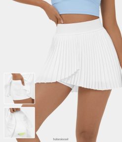 Halara נשים חצאית טניס מיני מהירה יבשה עם קפלים בכיס צד 2 ב-1 עם מותניים גבוהה XX0PF630 בגדים פעילים לבן