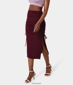 Halara נשים חצאית מידי מצולעת בגזרה גבוהה עם שרוך מפוצל XX0PF735 הַלבָּשָׁה סגול אדום