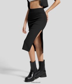 Halara נשים חצאית מידי קז'ואל מצולעת בגזרה גבוהה XX0PF699 הַלבָּשָׁה שָׁחוֹר