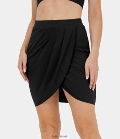 Halara נשים חצאית מיני גולף מוערמת בגזרה גבוהה 2 ב-1 כיס צד XX0PF627 בגדים פעילים שָׁחוֹר