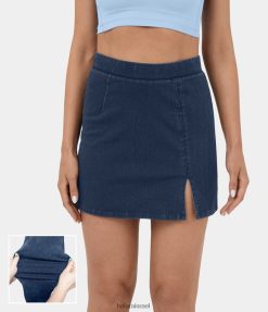 Halara נשים חצאית מיני קז'ואל בגזרת ג'ינס בגזרת ג'ינס נמתחת בגזרת מותן גבוהה XX0PF654 הַלבָּשָׁה אינדיגו ג'ינס מכובס