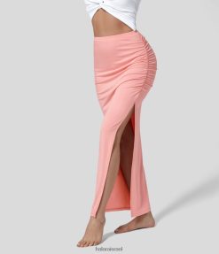 Halara נשים חצאית מקסי קז'ואל בגזרת מותן גבוהה מפוצלת XX0PF717 הַלבָּשָׁה רוזטה חיוורת