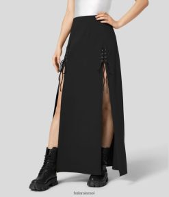 Halara נשים חצאית מקסי קז'ואל מפוצלת 2 ב-1 עם מותן גבוה XX0PF722 הַלבָּשָׁה שָׁחוֹר