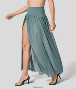 Halara נשים חצאית מקסי קז'ואל מפוצלת בגזרה גבוהה בגזרה 2 ב-1 רשת זורמת XX0PF706 הַלבָּשָׁה טורקיז מאובק
